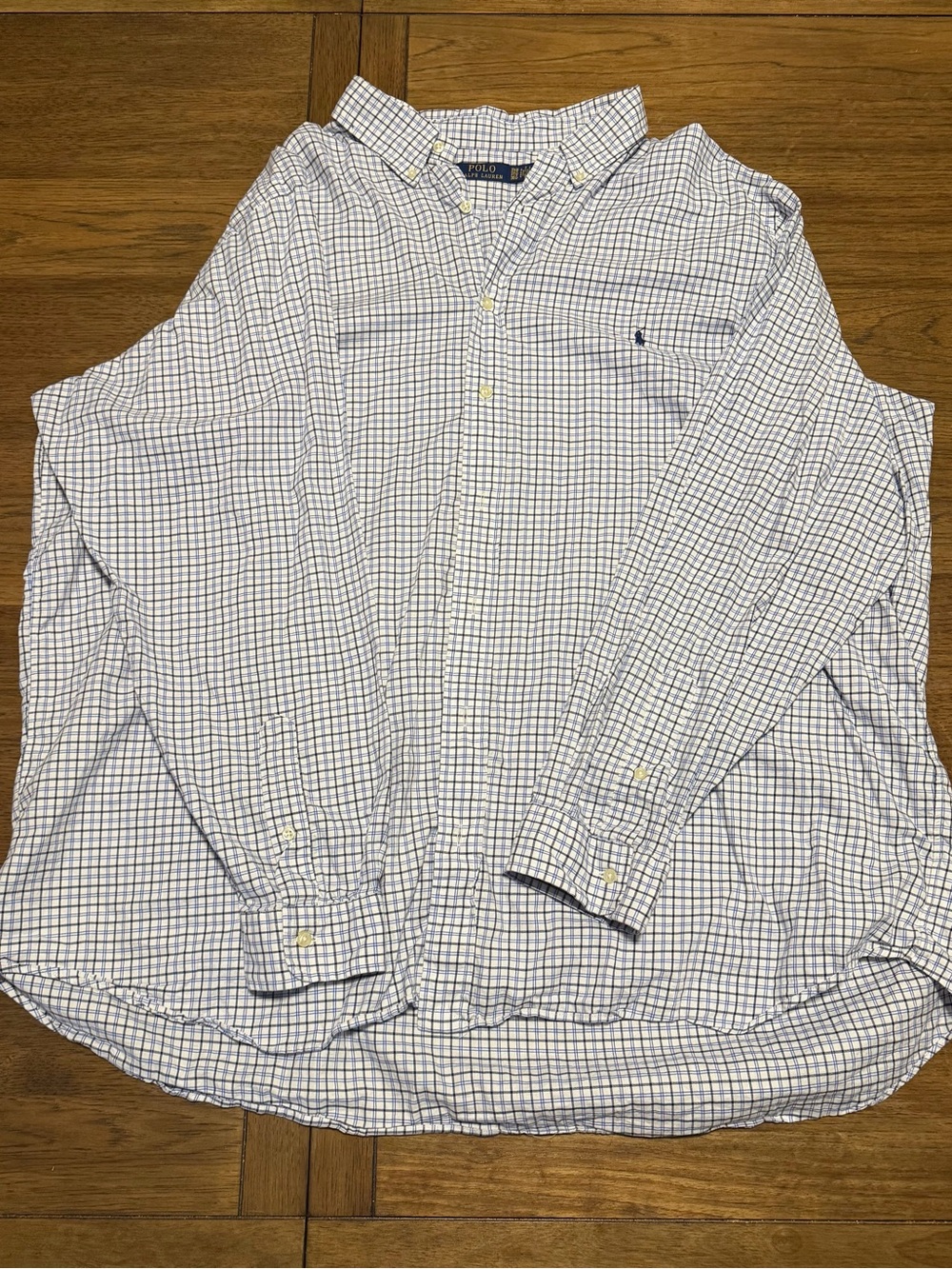 Ralph Lauren White Shirt with Blue Windowpane Check Button-Down